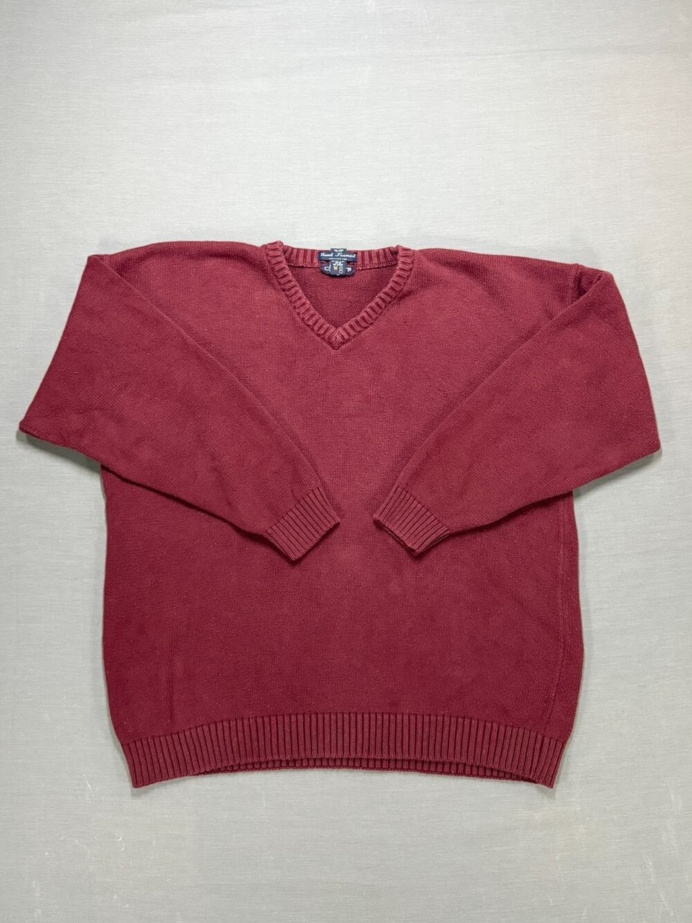 Vintage GANT Hand Framed Men's L Burgundy Cotton V-Neck Pullover Sweater Preppy